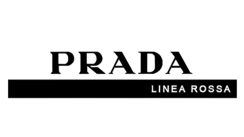 Prada Linea Rossa logo in black on a white background, featuring the brand name 'PRADA' above a horizontal black bar with 'LINEA ROSSA' in white text.